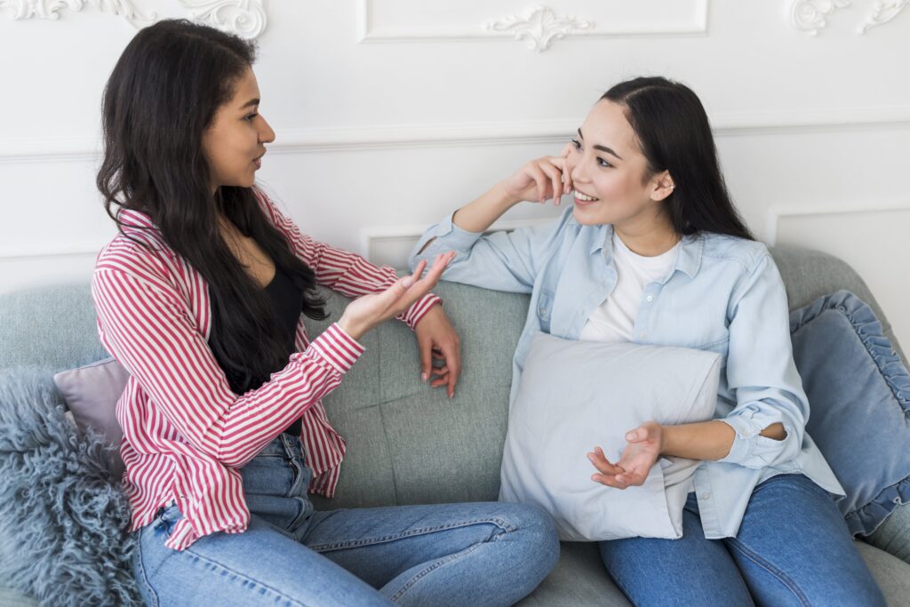 pregnant lady Talking to friend
